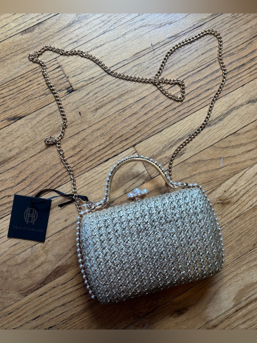 NWT House of Harlow 1960 Gold Crossbody Purse Bag Detachable Chain Strap